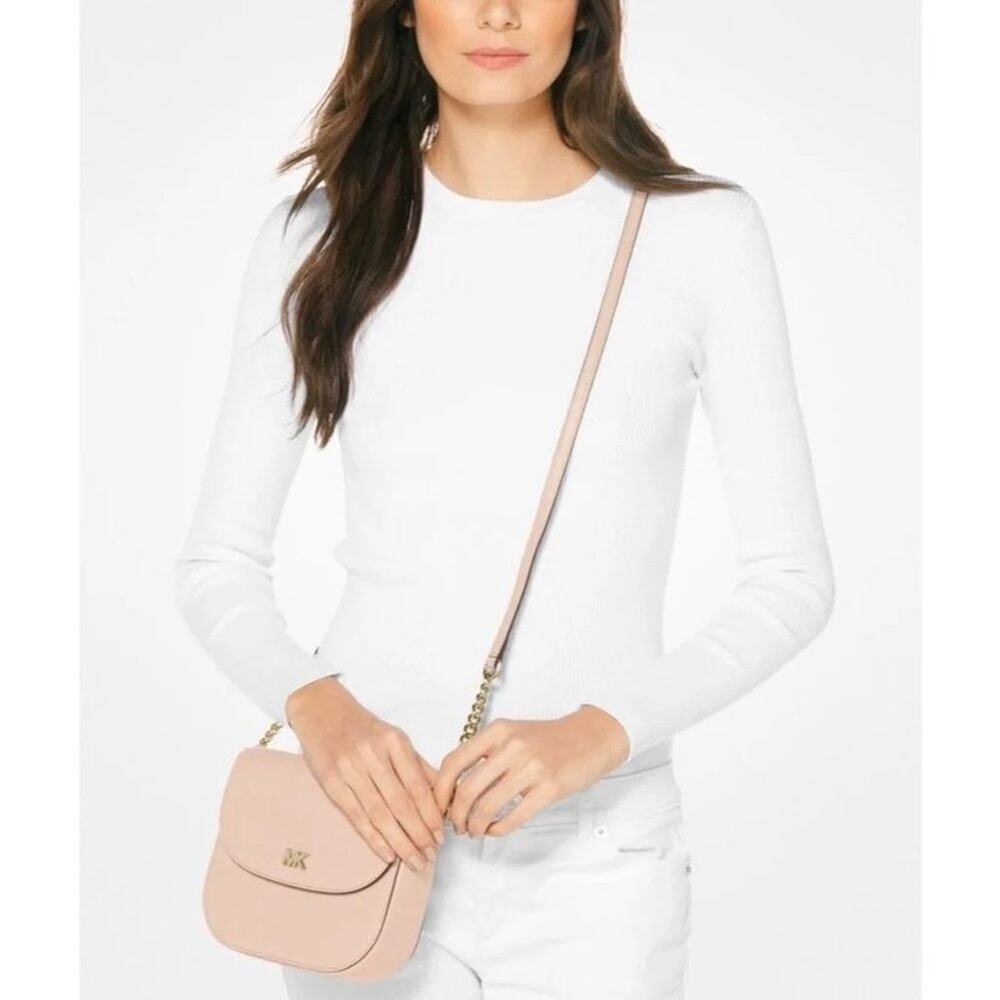 MICHAEL KORS Women's Mott Pale Pink Leather Half-Dome Crossbody Bag
